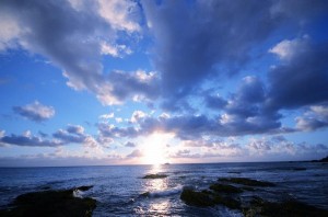 Sun reflecting on ocean.